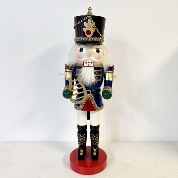 New Kurt Adler Wooden Nutcracker With Harp Christmas 13.5 Inch Hand Crafted - Picture 2 of 10